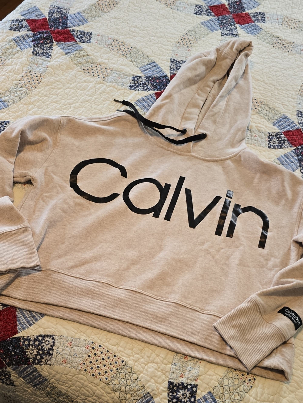 Calvin Klein Beige Cropped Logo Hoodie